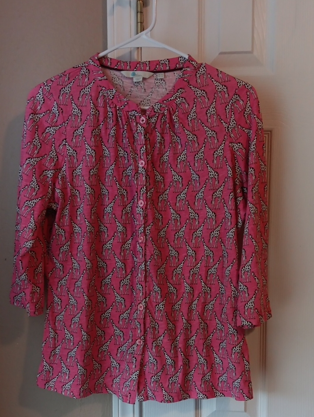 Boden Pink Giraffe-Print Button Down Shirt Size 8P
